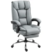 HOMCOM Chaise de bureau ergonomique, fauteuil de bureau inclinable avec repose-pieds, hauteur réglable, pivotante 360°, gris(m-1)