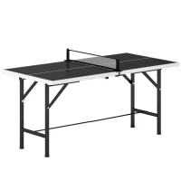 SPORTNOW 5ft Mid-Size Table Tennis Table, Ping Pong Table with Net, 2 Table Tennis Paddles and 3 Balls for Indoor Game, Black(m-1)