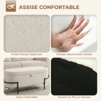 HOMCOM Banc de rangement, banc coffre de rangement en tissu bouclette avec couvercle relevable et pieds en acier, crème(m-6)