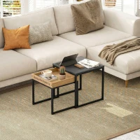 HOMCOM Lot de 2 tables basses gigognes carrées, tables gigognes de salon avec cadre en acier, style moderne, noir(m-7)