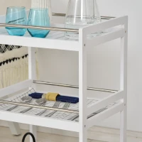 HOMCOM 3-Tier Home Trolley Kitchen Storage Cart w/ Steel Bars 4 Universal Wheels Rolling Unit Organiser Living Room White(m-9)
