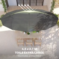 Outsunny Parasol de Jardin Exterieur 4,6 x 2,7 m, Grand Parasol Double Rectangulaire avec Manivelle, Polyester 180 g/m², Gris(m-4)