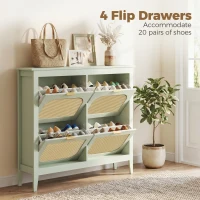HOMCOM Narrow Shoe Cabinet, Boho Slim Shoe Storage Cabinet with 4 Flip Drawers, Holds 20 Pairs, Light Green(m-5)