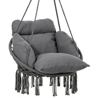 Outsunny Chaise suspendue avec grand coussin rembourré hamac fauteuil suspendu à franges kit de suspension 80 x 60 x 40 cm gris foncé