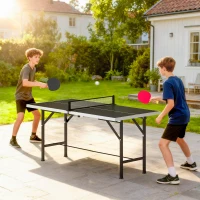 SPORTNOW 5ft Mid-Size Table Tennis Table, Ping Pong Table with Net, 2 Table Tennis Paddles and 3 Balls for Indoor Game, Black(m-10)