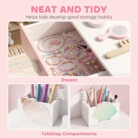 AIYAPLAY Kids Vanity Set, Kids Dressing Table with Chair, Acrylic Mirror, Lighted Bulbs, 7-Piece Accessories, for 3-8 Years, Pink(m-6)