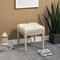 HOMCOM Repose pied salon, ottoman, siège rembourré en tissu aspect lin avec pieds en bois d'hévéa, 40 x 40 x 43 cm, beige(m-10)