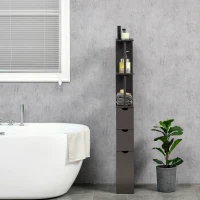 HOMCOM Tall Bathroom Cabinet, Freestanding Slim Bathroom Storage Cabinet with 2-Tier Open Shelf and 2 Drawers for Small Space, Narrow Cupboard Storage Unit, Brown(m-10)