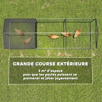 PawHut Enclos Poulailler Extérieur, Couverture Imperméable, 2 Portes Latérales, pour 3-5 Poules, 3x1x1m, Acier, Noir(m-4)
