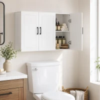 HOMCOM Mobile Bagno da Parete con 3 Ante, Ripiano Regolabile, per Soggiorno e Ingresso, Salvaspazio, 90x30x60 cm, Bianco(m-2)