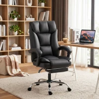 HOMCOM Chaise de bureau ergonomique, fauteuil de bureau inclinable avec repose-pieds, hauteur réglable, pivotante 360°, noir(m-14)