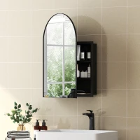 HOMCOM Spiegelschrank Bad Gewölbter Badezimmerschrank mit 180° Tür, 3 Regalen, aus Metall Schwarz 50 x 12 x 76 cm(m-2)