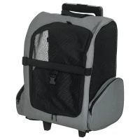 PawHut Sac de transport à roulettes pour chien 2 en 1 trolley chariot sac à dos pour chien chat avec poignée téléscopique, sacs de rangement, aérations, attache de sécurité, 42 x 25 x 55 cm, gris(m-1)