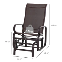 Outsunny Outdoor Gliding Rocking Chair with Sturdy Metal Frame Garden Comfortable Swing Chair, Brown(m-3)
