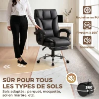 HOMCOM Chaise de bureau ergonomique, fauteuil de bureau inclinable avec repose-pieds, hauteur réglable, pivotante 360°, noir(m-7)