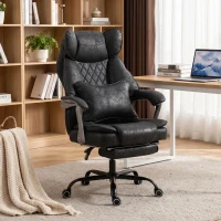 HOMCOM Executive Office Chair, Leathaire Big and Tall Office Chair 180 kg with Wide Seat, Reclining, Lumbar Support, Black(m-14)