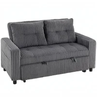 HOMCOM 2-Sitzer Sofabett, Cordbezug, zum Schlafsofa umwandelbar, 2 Kissen, Seitentaschen, 157 x 190 cm, Dunkelgrau(m-11)