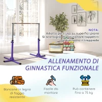 HOMCOM Barra da Ginnastica per Bambini 3+ Anni con Altezza Regolabile, in Acciaio e Legno Massello di Faggio, Viola(m-5)