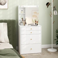 HOMCOM Dressing Table with Mirror and Mobile Storage Stool, Compact Vanity Table with Cabinet, Drawers, Open Shelves, White(m-8)
