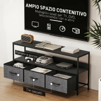 HOMCOM Mobile Porta TV da 55" con Cassetti Pieghevoli in Tessuto e Mensola in Metallo e MDF, 120x29x56cm, Nero(m-5)