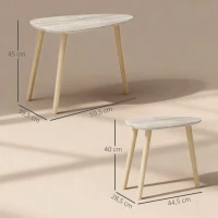 HOMCOM Lot de 2 tables basses gigognes design scandinave pieds en bois et plateau en bois, aspect naturel(m-3)
