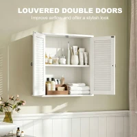HOMCOM Bathroom Cabinet, Bathroom Wall Cabinet with Louvered Doors and Adjustable Shelf Storage for Kitchen, White(m-4)