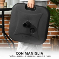 Outsunny Base per Ombrellone da Giardino in HDPE, Base per Ombrellone con Maniglia, Supporto per Pali Ø38mm, Riempibile con 20 kg di Acqua e 30 kg di Sabbia, per Giardino Piscina, Nero(m-7)