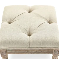 HOMCOM Repose pied salon, ottoman, siège rembourré en tissu aspect lin avec pieds en bois d'hévéa, 40 x 40 x 43 cm, beige(m-9)