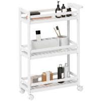 HOMCOM Cărucior de servire, 3 etaje, rafturi cu lamele, protecție anti-cădere, bambus, 55 x 20 x 75 cm