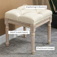 HOMCOM Repose pied salon, ottoman, siège rembourré en tissu aspect lin avec pieds en bois d'hévéa, 40 x 40 x 43 cm, beige(m-4)
