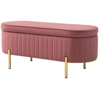 HOMCOM Panca contenitore ovale in velluto con coperchio, 72 L, 108x44x43,5 cm, rosa(m-11)