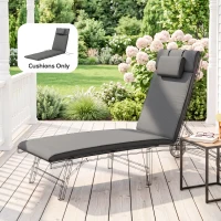 Outsunny Garden Sun Lounger Cushion Replacement Soft Sunbed Reclining Chair Relaxer Pad with Pillow, Cushion ONLY - Grey(m-2)