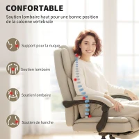 HOMCOM Chaise Bureau Ergonomique, Fauteuil de Bureau avec Dossier Inclinable, Hauteur Réglable, 65x67x111-119cm, Beige(m-4)