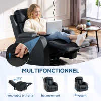 HOMCOM Fauteuil inclinable de massage et chauffage, fauteuil de relaxation, dossier réglable, pivotant 360°, 82x99x103cm, noir(m-5)