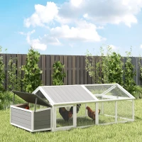 PawHut Poulailler pour poules cage à poule avec nichoir porte et toit ouvrable pour 4 et 8 poules 240 x 112,5 x 76 cm blanc(m-8)