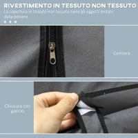 HOMCOM Guardaroba in Tessuto non Tessuto e Acciaio con 8 Ripiani e 2 Barre, 125x43x162.5 cm, Grigio Carbone(m-5)