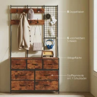 HOMCOM Garderobenständer, Kleiderständer mit Stoff-Schublade, 14 Haken für Flur, Schlafzimmer, Rustikal-Braun, Höhe 183 cm(m-4)