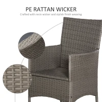 Outsunny 2 Pieces Outdoor PE Rattan Dining Chairs Set with Cushion, Garden Armchair with Armrests, High Backrest, Metal Frame Patio Wicker Furniture, Grey(m-7)
