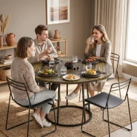 HOMCOM Dining Table Space Saving Kitchen Table Spliced Tabletop Conical Metal Base 120 cm Round Rustic Brown(m-2)