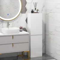 kleankin Meuble colonne rangement salle de bain style contemporain 2 placards étagères réglables 35 x 25 x 120 cm blanc laqué(m-11)
