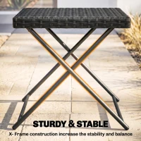 Outsunny Square PE Wicker Rattan Folding Table - Black(m-6)