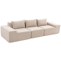 HOMCOM Sofá 3 Lugares em Chenille 320 cm, Sofá Modular, Assento e Apoios de Braço Extra-Largos, Totalmente Comprimido, Bege(m-1)