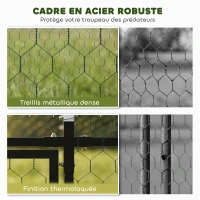 PawHut Enclos Poulailler Extérieur, Couverture Imperméable, 2 Portes Latérales, pour 3-5 Poules, 3x1x1m, Acier, Noir(m-6)