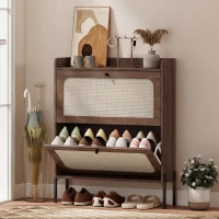 HOMCOM Shoe Cabinet with 2 Flip Drawers, Boho Narrow Shoe Storage Cabinet, Dark Brown(m-2)