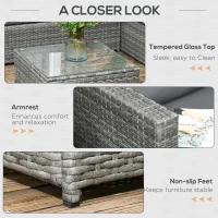 Outsunny 3 Pieces PE Rattan Garden Furniture Set with 10 cm Thick Cushions, 4 Seater Garden Corner Sofa Set with Glass Top Coffee Table, Outdoor Furniture for Patio, Porch, Grey(m-6)