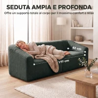 HOMCOM Divano 3 Posti Senza Struttura con Seduta Ampia, Imbottitura Spessa, in Ciniglia, Verde Scuro(m-5)