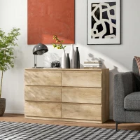 HOMCOM Commode 6 tiroirs meuble de rangement sans poignées design minimaliste 120 x 39 x 75 cm chêne(m-14)