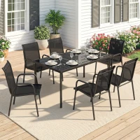 Outsunny Salon de Jardin 6 Personnes Ensemble Table et Chaises Jardin avec Chaises Empilables en Textilène 70x51x87cm Noir(m-11)