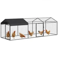 PawHut Enclos Poulailler Extérieur, Couverture Imperméable, 2 Portes Latérales, pour 3-5 Poules, 3x1x1m, Acier, Noir(m-12)