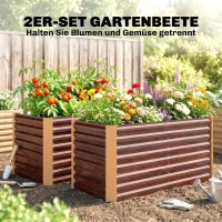 Outsunny Hochbeet 2er-Set, Pflanzkasten, extra tief, Metall, 120 x 60 x 60 cm Braun(m-4)